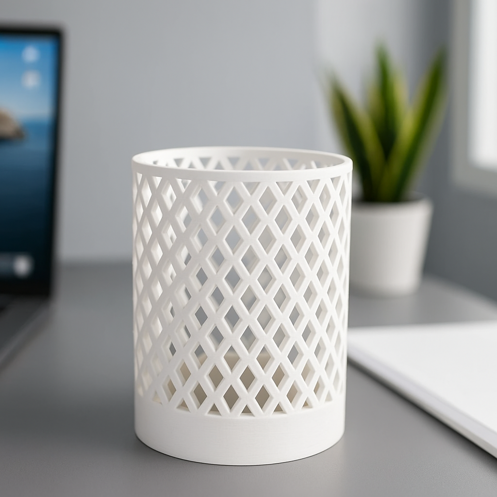 Diamond Lattice Desk Organizer - 3D Printed Geometric Pen Holder (Airy Design)